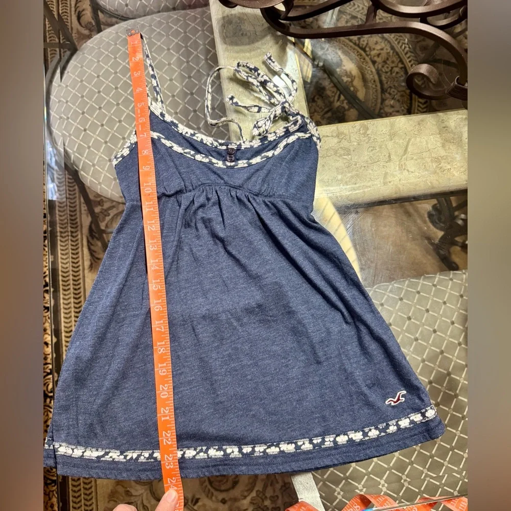 Hollister Vintage Y2K 2000’s Dark Blue BabyDoll Cut Tank Top with Floral Trim Sm - Picture 8 of 11
